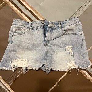 Distressed Light Blue Denim Shorts